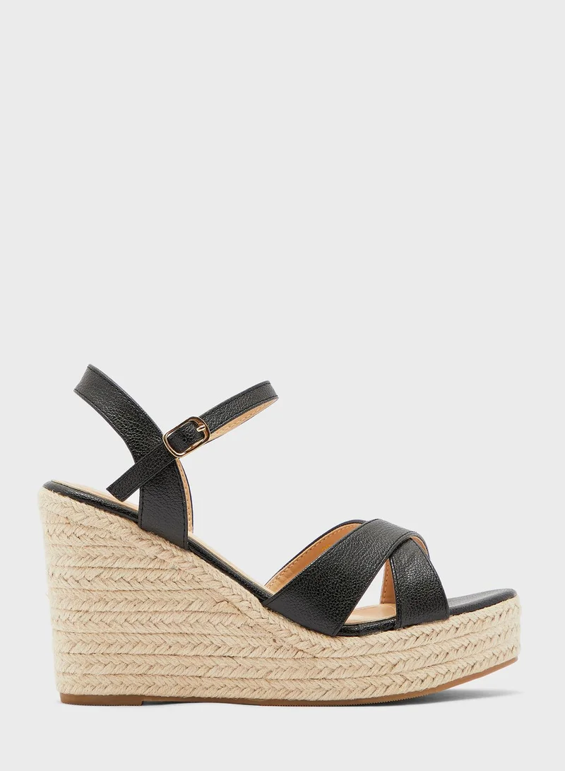 ELLA Cross Strap Espadrille Wedge Sandals