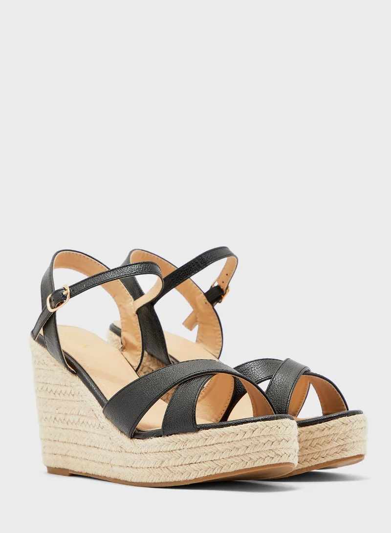 ELLA Cross Strap Espadrille Wedge Sandals