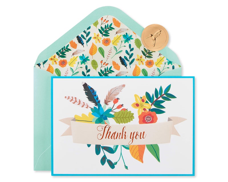 Papyrus Thank You Cards with Envelopes Floral Banner 12Count
