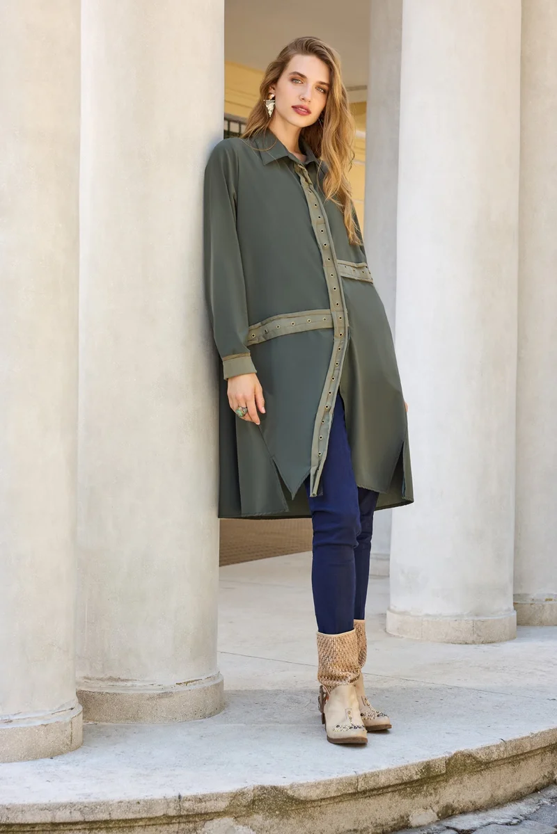 MissWhence  Long Tunic with Eyelet Detail - Black for Women | Best Price UAE