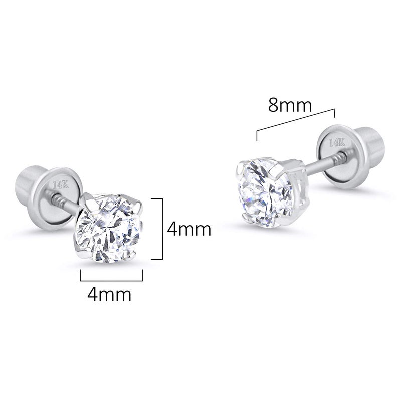 Lovearing 14k White Gold 4mm Basket Round Solitaire Cubic Zirconia Children Screw Back Baby Girls Earrings - Image 2