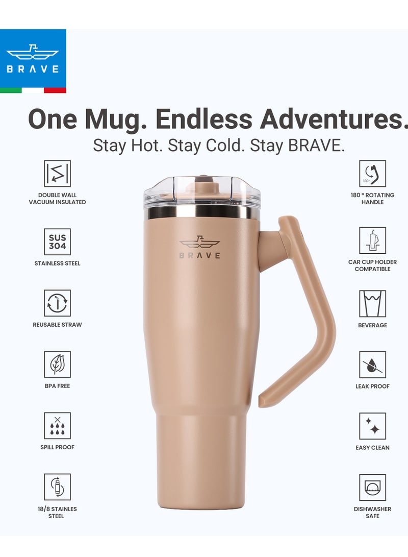 بريف تمب جارد تمبلر 1200مل - 18/8 ستانلس ستيل ترافل ماج, ثيرمال كوفي كوب, 2-إن-1 ليكبروف ليد وذ سترو & روتيتينج هاندل, إنسوليتد هوت & كولد بيفيرج ماج, كار كوب هولدر كومباتيبيل, ديورابل & ريوسابل كوفي ترافل ماج (براون) - Image 3