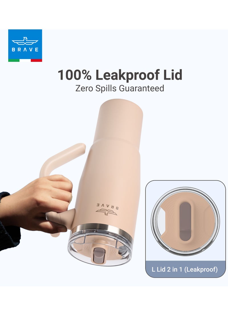 بريف تمب جارد تمبلر 1200مل - 18/8 ستانلس ستيل ترافل ماج, ثيرمال كوفي كوب, 2-إن-1 ليكبروف ليد وذ سترو & روتيتينج هاندل, إنسوليتد هوت & كولد بيفيرج ماج, كار كوب هولدر كومباتيبيل, ديورابل & ريوسابل كوفي ترافل ماج (براون) - Image 4