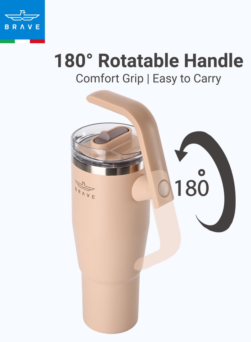بريف تمب جارد تمبلر 1200مل - 18/8 ستانلس ستيل ترافل ماج, ثيرمال كوفي كوب, 2-إن-1 ليكبروف ليد وذ سترو & روتيتينج هاندل, إنسوليتد هوت & كولد بيفيرج ماج, كار كوب هولدر كومباتيبيل, ديورابل & ريوسابل كوفي ترافل ماج (براون) - Image 5