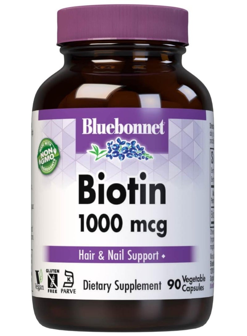 Bluebonnet Biotin 1000 Mcg, 90 Vegetable Capsules - Image 1