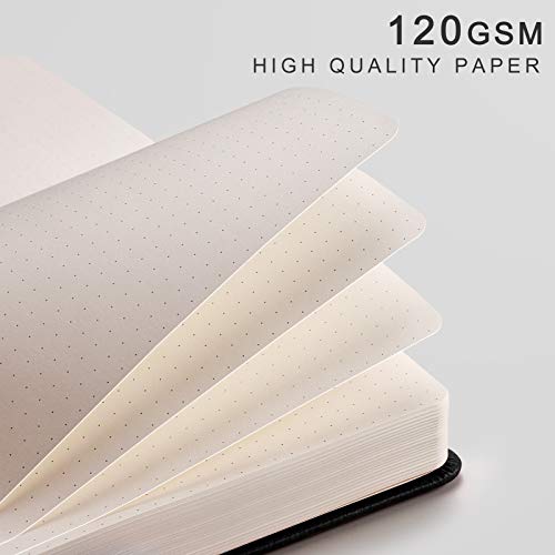 EMSHOI Dotted Notebook - 256 Pages A5 Dotted Grid Journal Notebook,120gsm Thick Paper,16 Perforated Pages, Smooth PU Leather, Inner Pocket,5.75'' × 8.38''-Black - Image 3