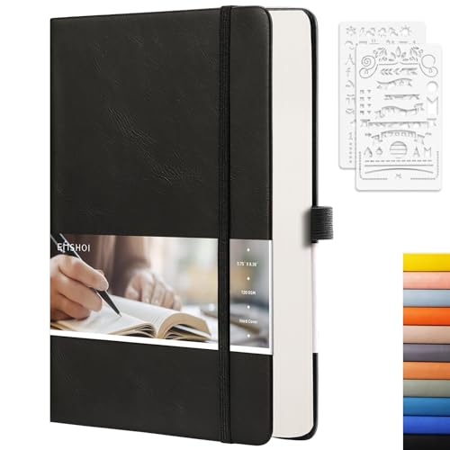 EMSHOI Dotted Notebook - 256 Pages A5 Dotted Grid Journal Notebook,120gsm Thick Paper,16 Perforated Pages, Smooth PU Leather, Inner Pocket,5.75'' × 8.38''-Black - Image 1