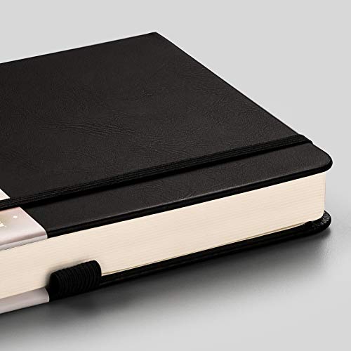 EMSHOI Dotted Notebook - 256 Pages A5 Dotted Grid Journal Notebook,120gsm Thick Paper,16 Perforated Pages, Smooth PU Leather, Inner Pocket,5.75'' × 8.38''-Black - Image 2