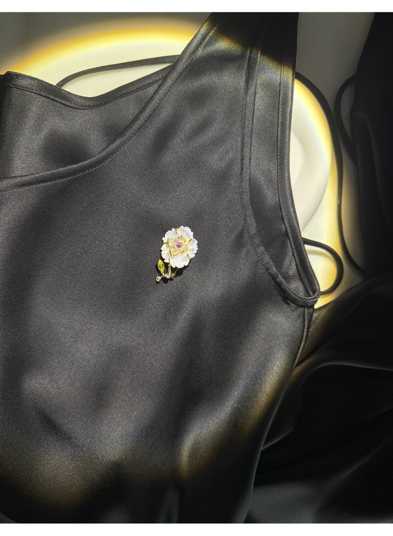 بروش زهري من الصدف رفيع المستوى للسيدات - إكسسوارات أنيقة ذات طابع مميز وإحساس راقٍ لدبوس الزينة وتزيين الملابس - Image 2