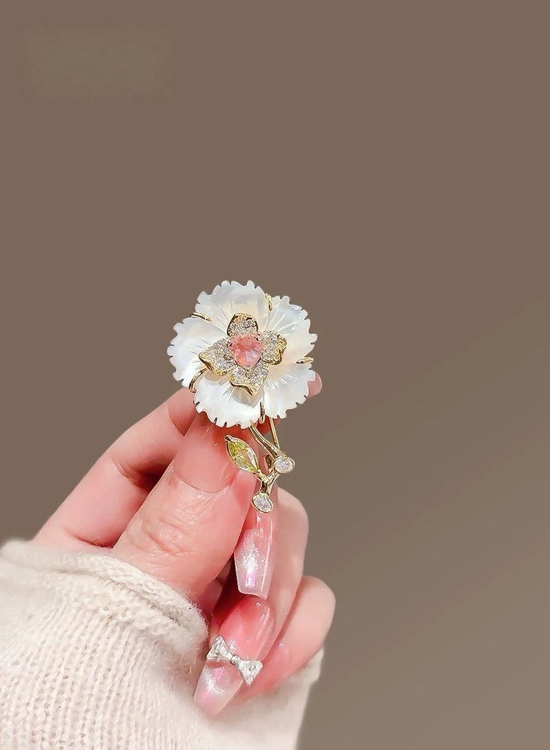 بروش زهري من الصدف رفيع المستوى للسيدات - إكسسوارات أنيقة ذات طابع مميز وإحساس راقٍ لدبوس الزينة وتزيين الملابس - Image 3