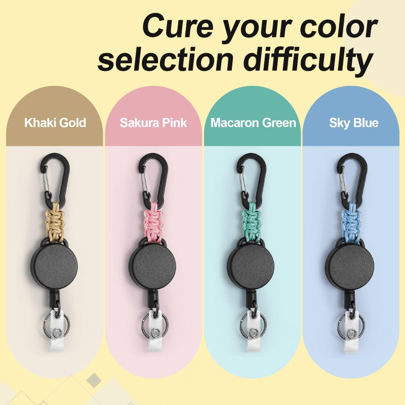 Levateeta 4 Pack Retractable Keychain Heavy Duty Carabiner Badge Reel Bright Colored Retractable Carabiner Key Lanyard ID Holder Clip Steel Cord Key Fob Key Ring 4 Bright Colors - Image 2