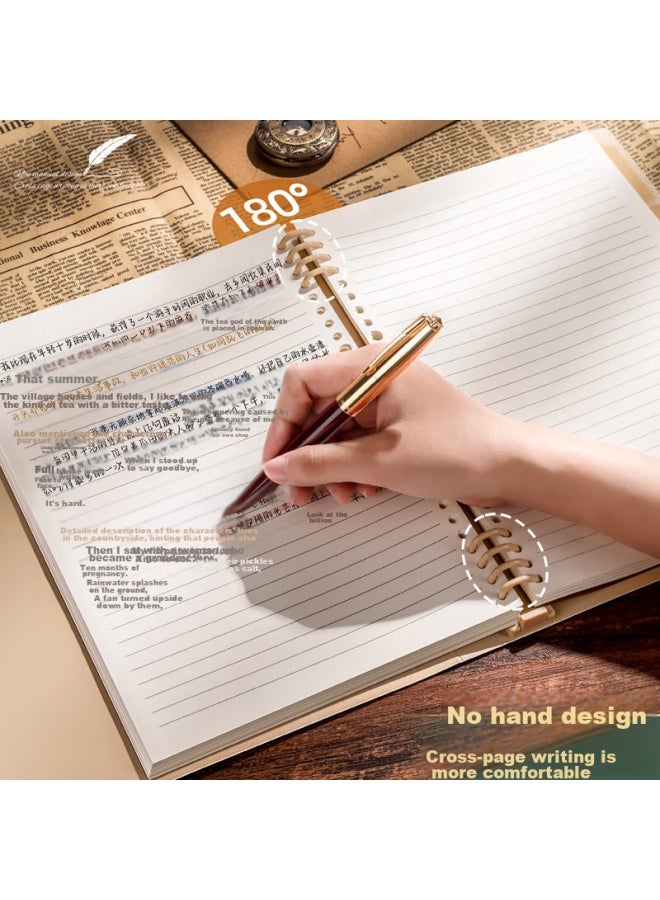 Sunwood B5/120 Pages Comfortable To Hold, Ruled Vintage Shell, Detachable 8-hole Loose-leaf Notebook With Replaceable Index Pages, For Postgraduate Exam Mistake Correction And Homework, Beige, 1388 - Image 1