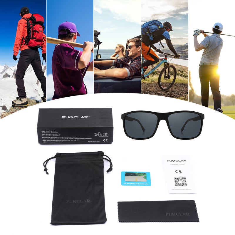 بوكيلار نظارات شمسية رجالية من PUKCLAR بقوالب TR90 و عدسات TAC مع حواف معدنية مغطاة بالطين، خفيفة الوزن، واقية من الأشعة فوق البنفسجية UV400، تشمل بطاقة اختبار الاستقطاب، قطعة قماش تنظيف، حافظة تخزين، ودليل المستخدم - Image 5