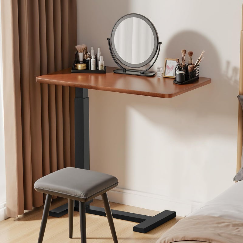 Simple Deluxe Adjustable Overbed Bedside Table with Wheels, Rolling Laptop Table, Pneumatic Adjustable Hospital & Home Use Bed Table, Mobile Standing Desk, Brown - Image 4