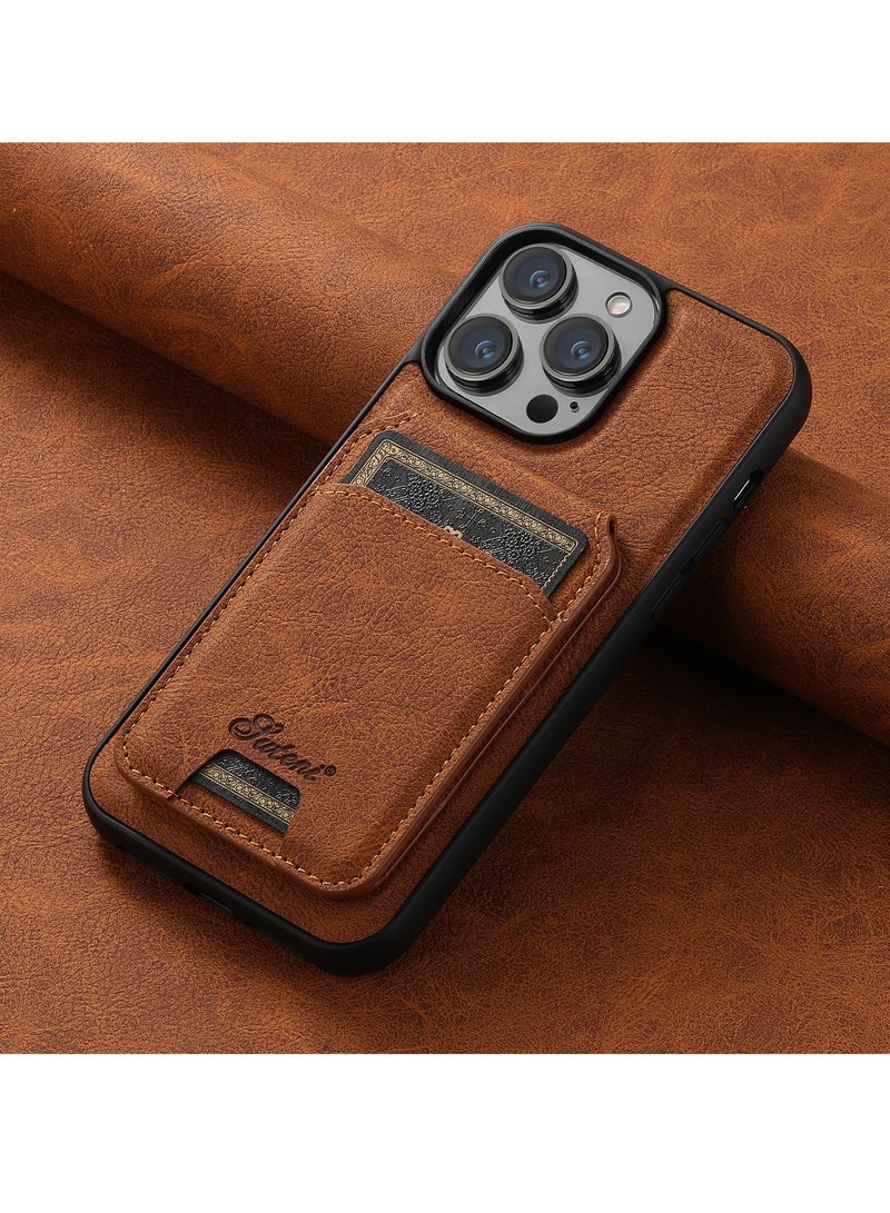 AROAQ Iphone Wallet Phone Case, Premium Leather Phone Case Back Cover, Elegant Design Phone Protective Cover For Iphone 15 Pro, ( Khaki ) - Image 1