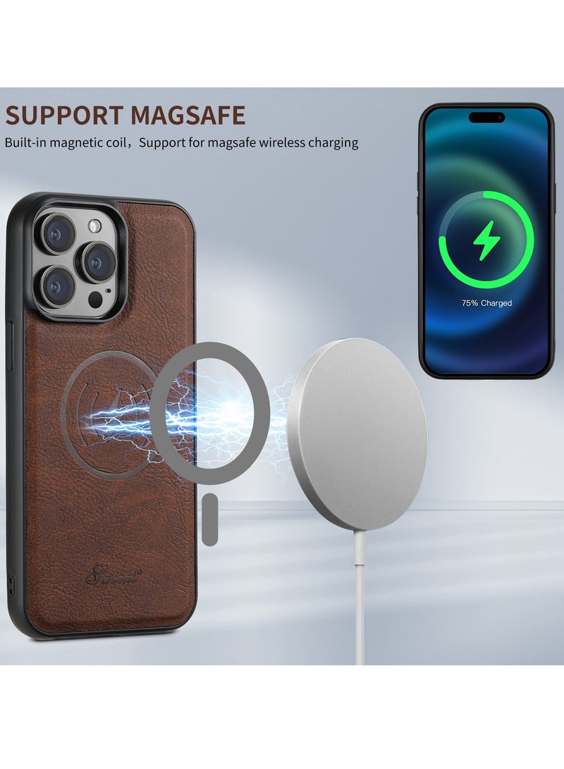 AROAQ Iphone Wallet Phone Case, Premium Leather Phone Case Back Cover, Elegant Design Phone Protective Cover For Iphone 15 Pro, ( Khaki ) - Image 2