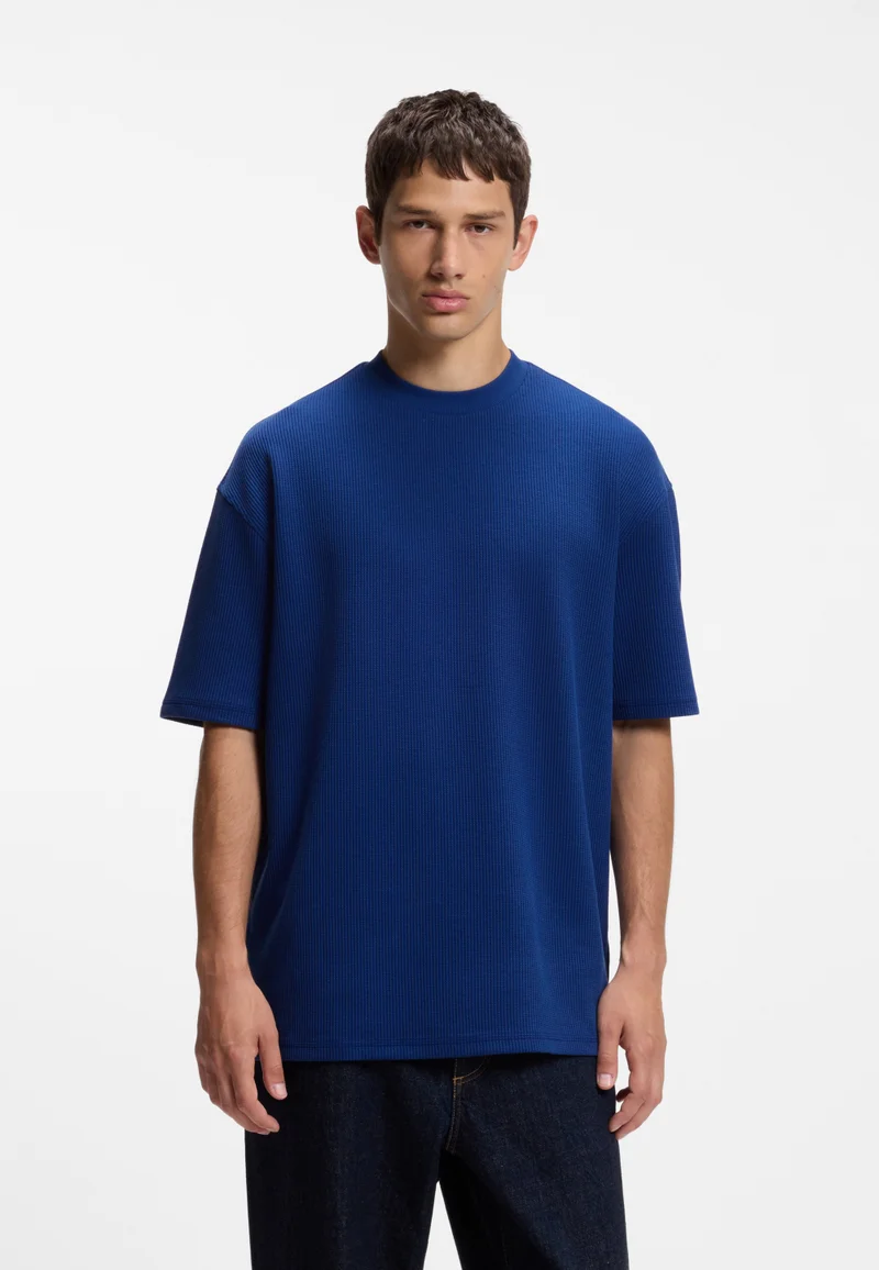 Cotton-jersey T-shirt with blue logo patch
