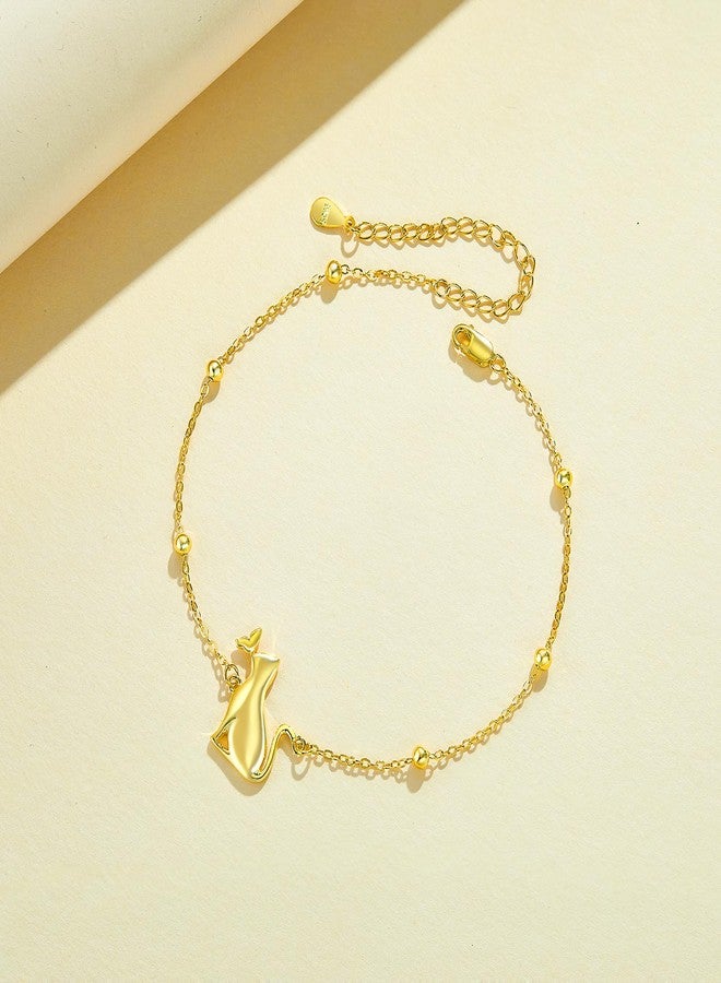 LONAGO 18K Gold Plated Cat Bracelet Sterling Silver Cat Chain Bracelet Gift for Women - Image 3