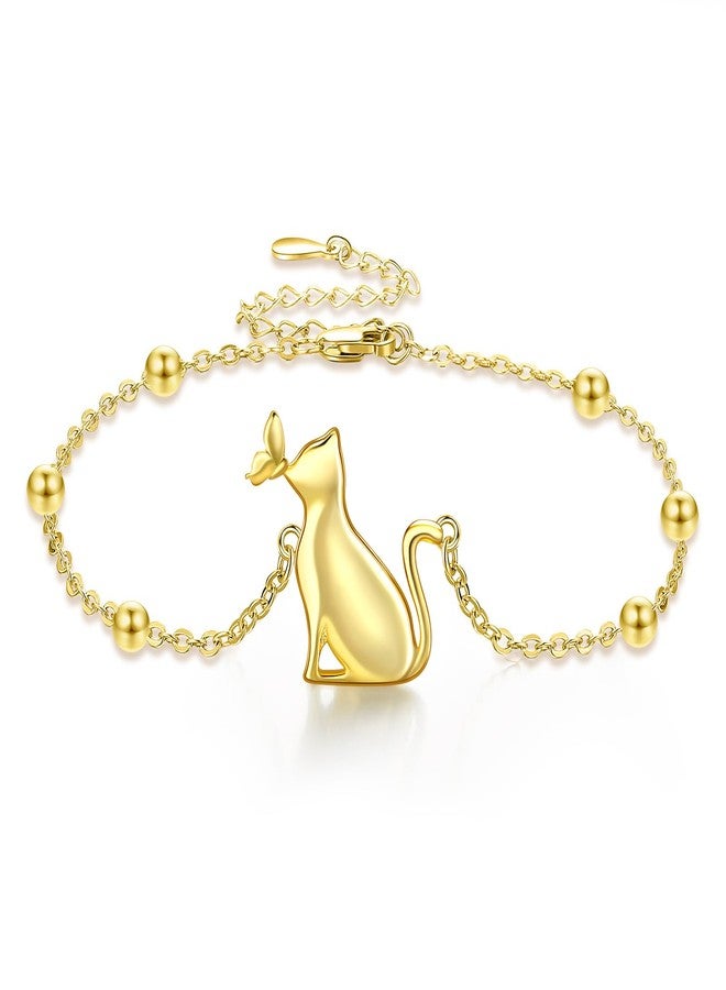 LONAGO 18K Gold Plated Cat Bracelet Sterling Silver Cat Chain Bracelet Gift for Women - Image 1