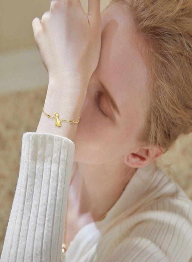 LONAGO 18K Gold Plated Cat Bracelet Sterling Silver Cat Chain Bracelet Gift for Women - Image 4