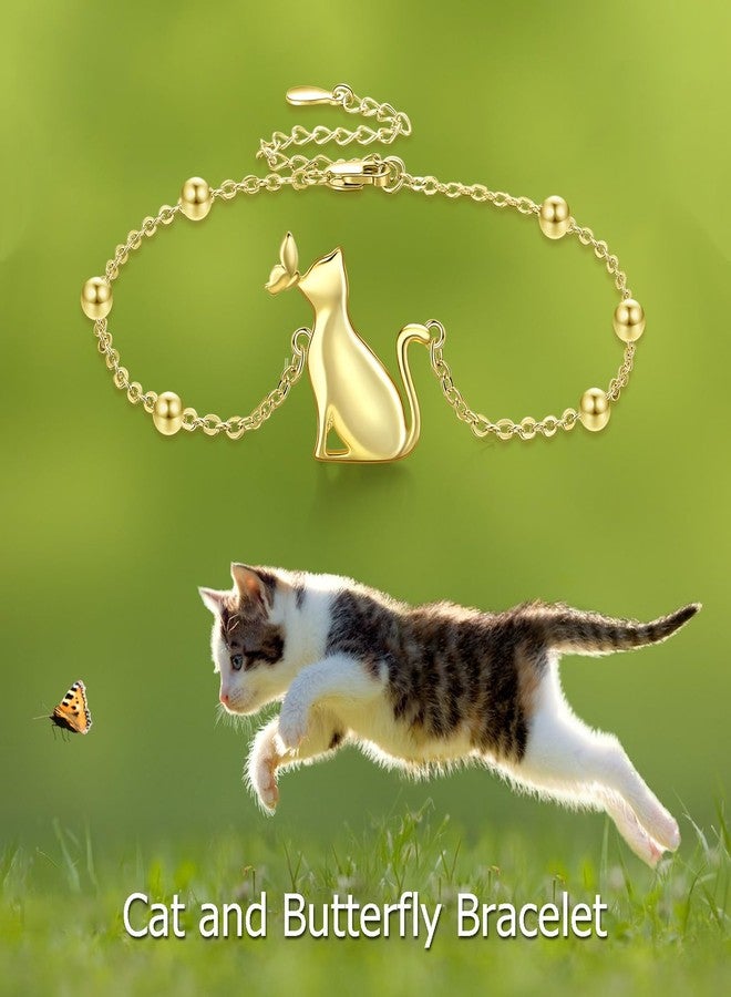 LONAGO 18K Gold Plated Cat Bracelet Sterling Silver Cat Chain Bracelet Gift for Women - Image 5