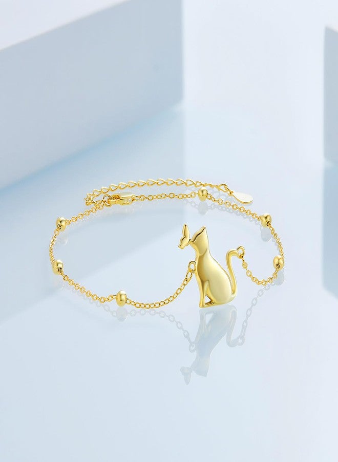 LONAGO 18K Gold Plated Cat Bracelet Sterling Silver Cat Chain Bracelet Gift for Women - Image 2