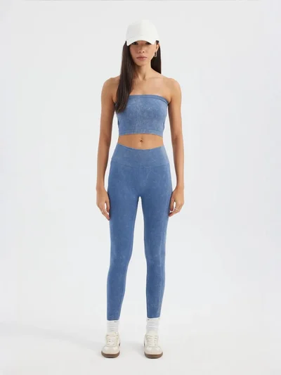 هيكاب بلوزة قصيرة بدون حمالات مضلعة بغسيل حمضي