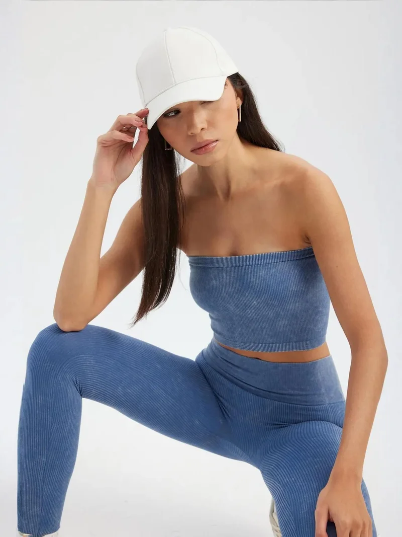 HICCUP Acid Washed Strapless Ribbed Crop Top