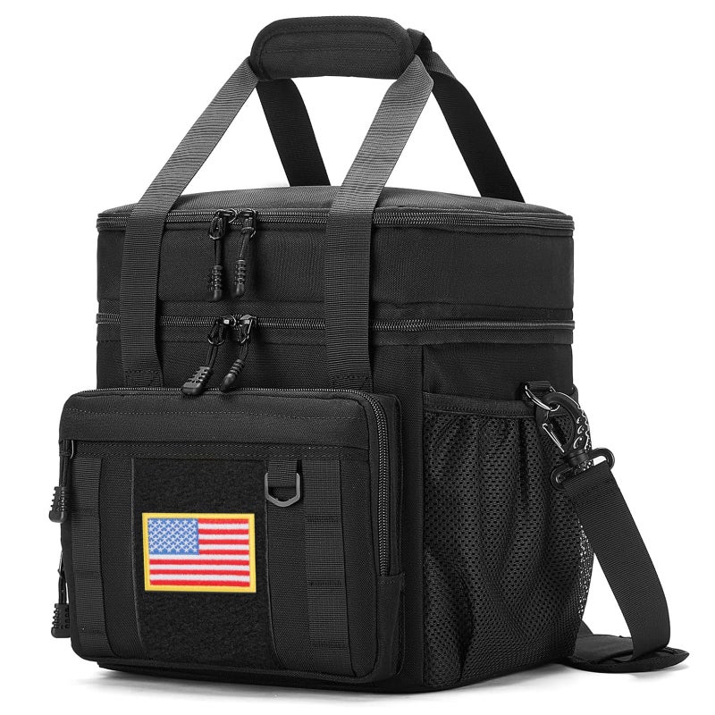Gafetrey Expandable Large Tactical Lunch Box for Adults Heavy Duty Durable Lunch Cooler Bag with MOLLE Lunch Pail for Work Camping Fishing Picnic Black 16L