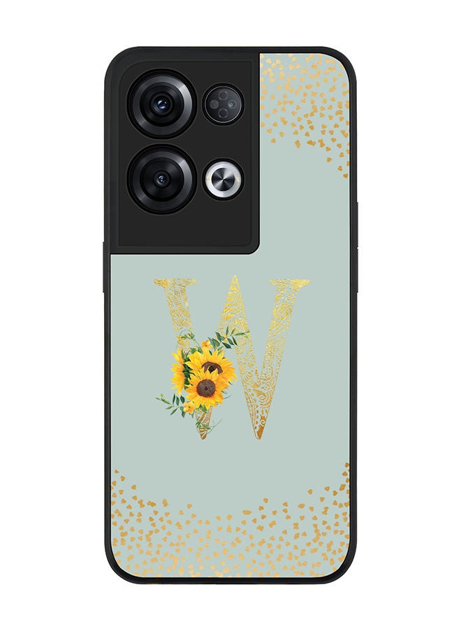 Stylizedd Rugged Black edge case for Oppo Reno8 Pro Slim fit Soft Case Flexible Rubber Edges Anti Drop TPU Gel Thin Cover - Custom Monogram Initial Letter Floral Pattern Alphabet - W (Light Grey ) - Image 1