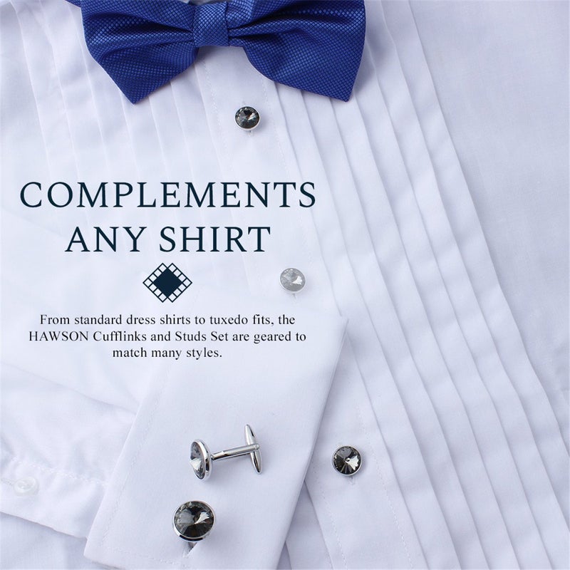 HAWSON Cufflink and Studs Tuxedo Set Silver Color with Austrian Crystals in Grey - Image 4