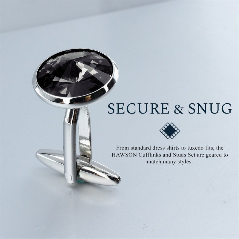 HAWSON Cufflink and Studs Tuxedo Set Silver Color with Austrian Crystals in Grey - Image 5