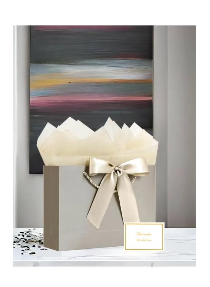 daydayup 2PCS Champagne Color Large Gift Bags, Paper Bags with Ribbon, Greeting Cards and Tissue Paper, Portable Party Bags with Handles, Birthday Gift Bags, Present Bags for Wedding Party, Party Supplies Bags size :32cm*25cm*11cm - Image 3