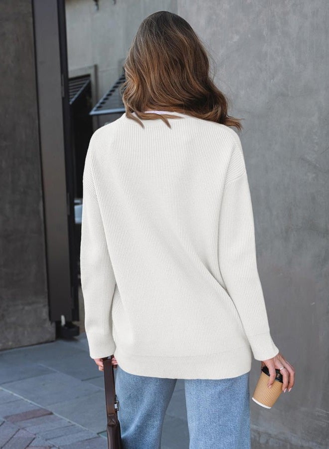LILLUSORY Women Oversized Cardigan Sweater Fall Outfits Cloth Fashion V Neck Knit Button Front Casual Trendy Tops White Small - Image 4