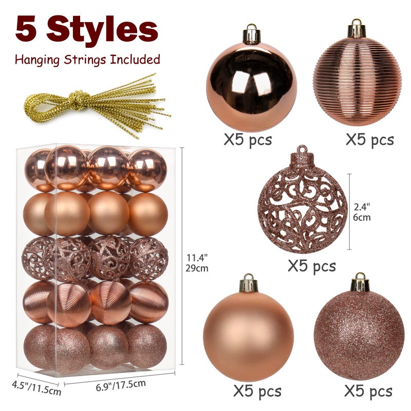 Briful 30PCS 2.36"" Christmas Ball Ornaments Shatterproof Rose Gold Christmas Tree Decorations Xmas Tree Balls Halloween Ornaments D?cor - Image 2