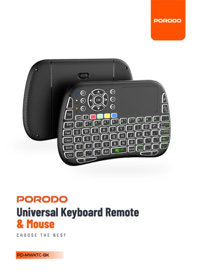 porodo Universal Keyboard Remote & Mouse with Programmable Buttons & RGB Lights/ 2.4GHz Wireless/ Keyboard with gesture Control / for Windows, Mac OS, Linux, Android, Google Smart TV - Black - Image 2