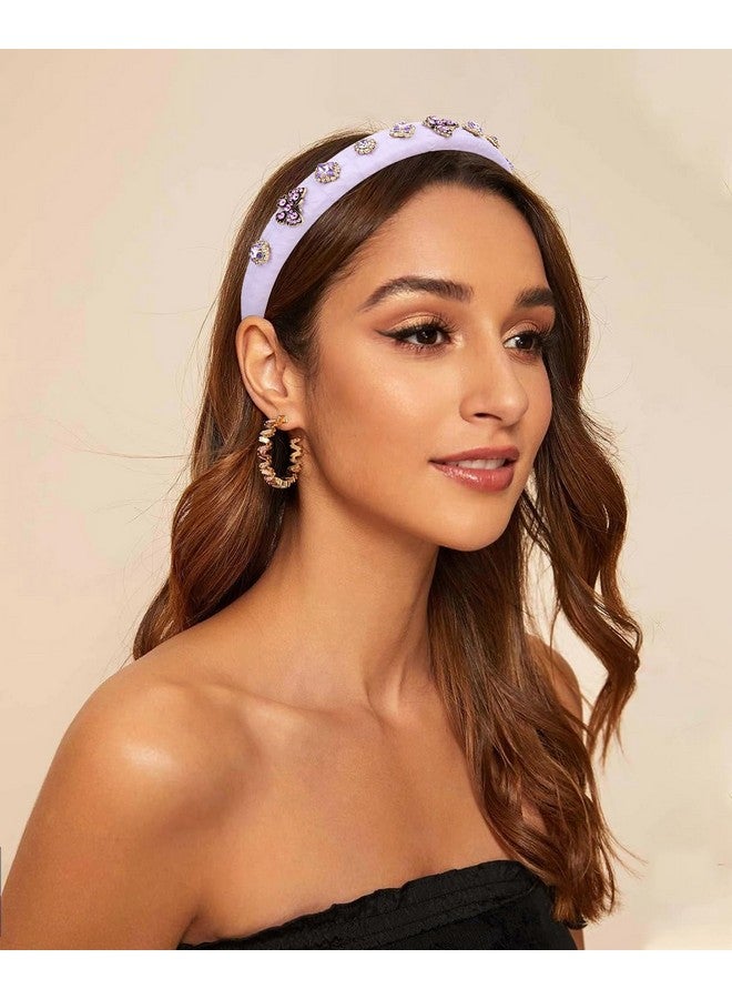 Loquat Purple Padded Headband erfly Rhinestone Headband Women Vintage Fancy Sparkly Bling Diamond Headband Comfortable Thick Puffy Headband Fashion Non Slip Hair Accessories For Women Girls Gifts - Image 3
