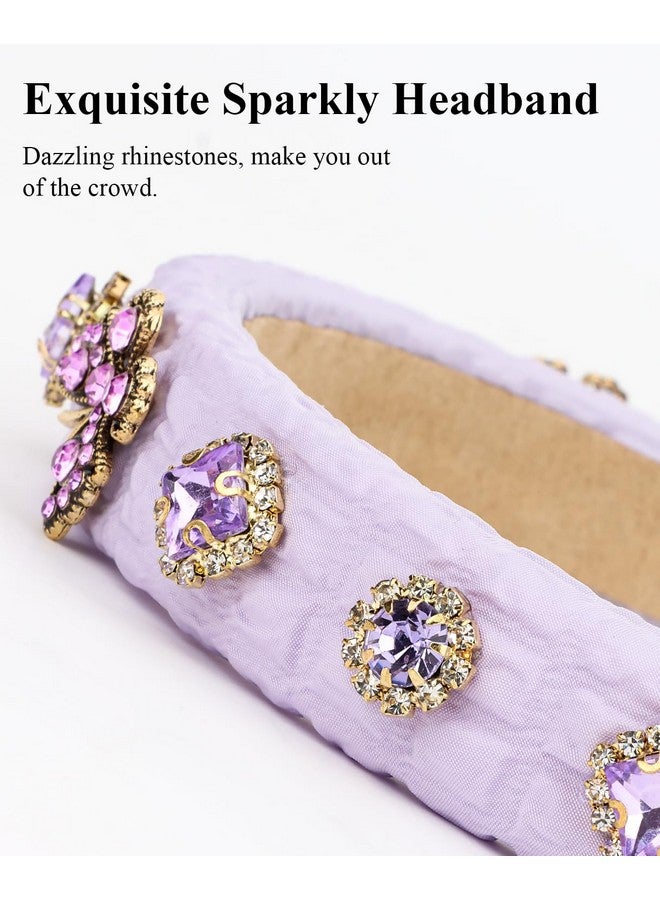Loquat Purple Padded Headband erfly Rhinestone Headband Women Vintage Fancy Sparkly Bling Diamond Headband Comfortable Thick Puffy Headband Fashion Non Slip Hair Accessories For Women Girls Gifts - Image 5