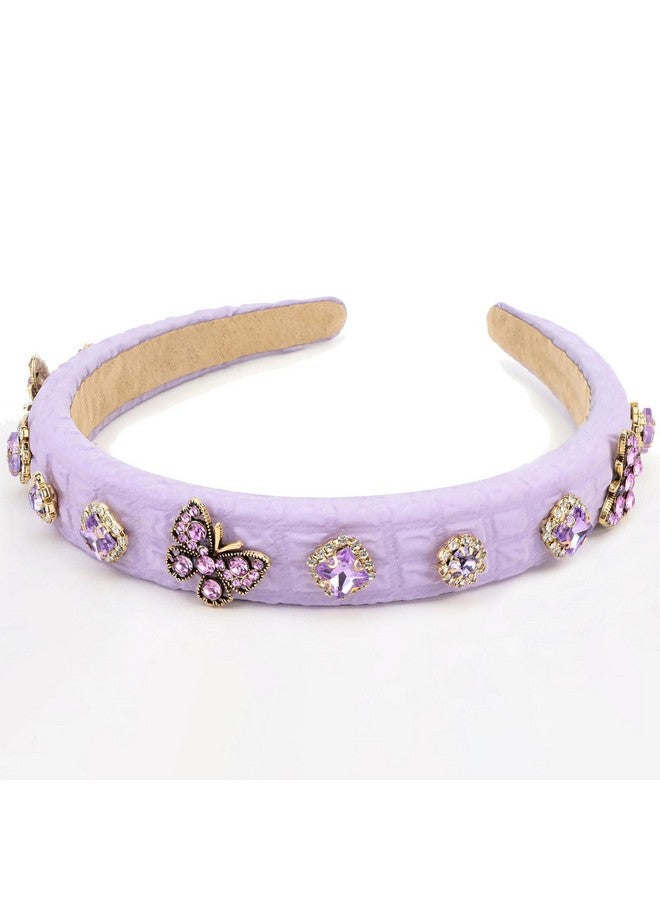 Loquat Purple Padded Headband erfly Rhinestone Headband Women Vintage Fancy Sparkly Bling Diamond Headband Comfortable Thick Puffy Headband Fashion Non Slip Hair Accessories For Women Girls Gifts - Image 1