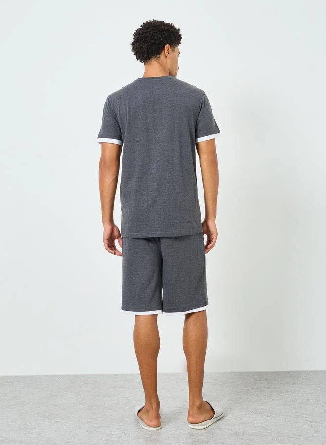 Styli Men Solid Round Neck T-Shirt and Shorts Set