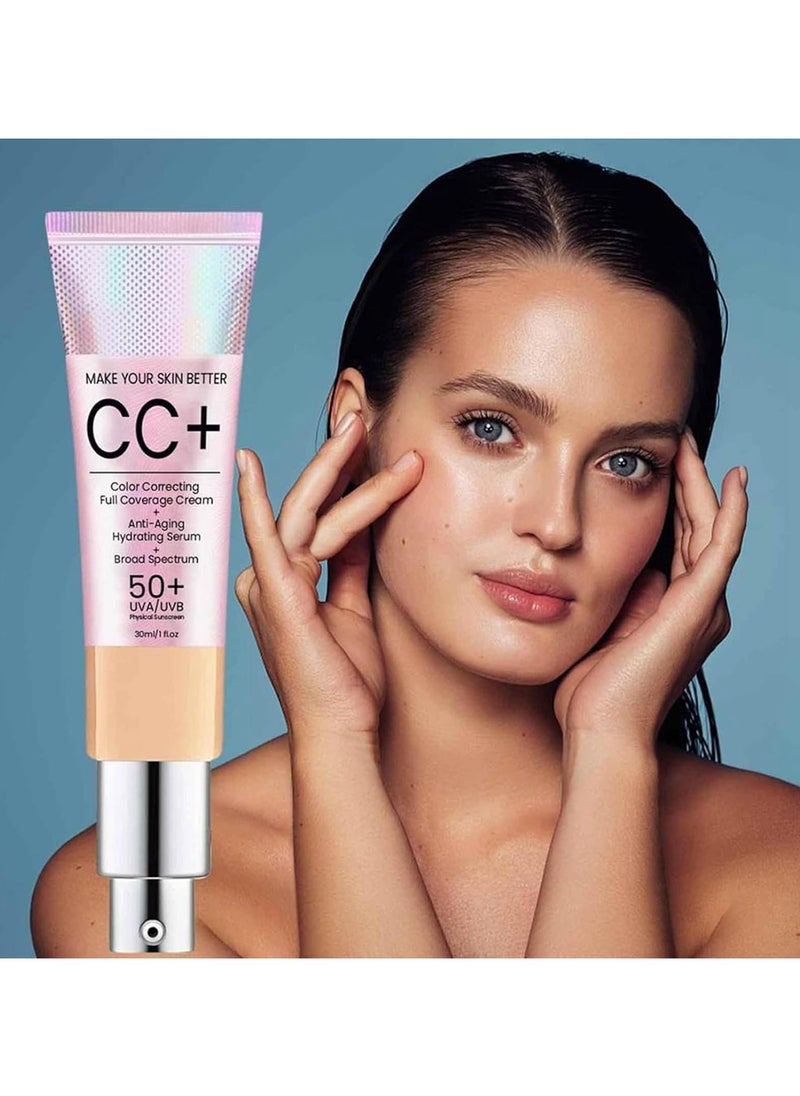 EELHOE - CC Cream,Full Coverage Foundation with SPF 50+,Colour Correcting and Brightening Face Cream,Skincare Cream Vitamins B5 E,Skin Tone Adjusting Cream - Image 1