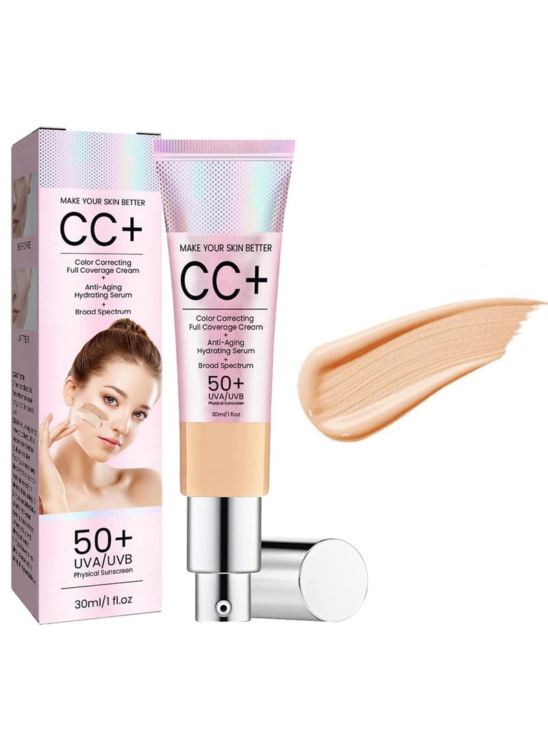 EELHOE - CC Cream,Full Coverage Foundation with SPF 50+,Colour Correcting and Brightening Face Cream,Skincare Cream Vitamins B5 E,Skin Tone Adjusting Cream - Image 1