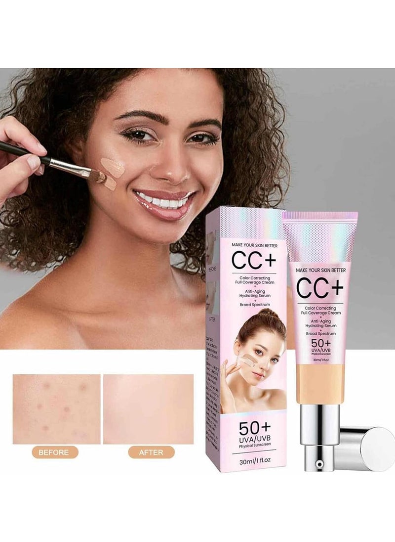EELHOE - CC Cream,Full Coverage Foundation with SPF 50+,Colour Correcting and Brightening Face Cream,Skincare Cream Vitamins B5 E,Skin Tone Adjusting Cream - Image 1