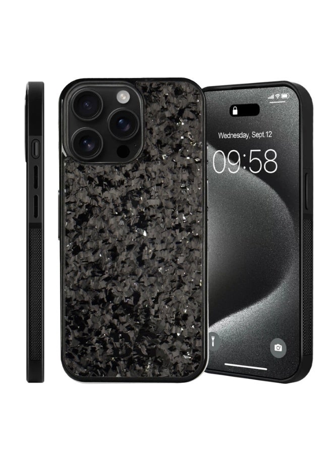 BasGet Silver Flakes Real Carbon Fiber Phone Case For iPhone 15 Pro Max, MagSafe Compatible - Image 1