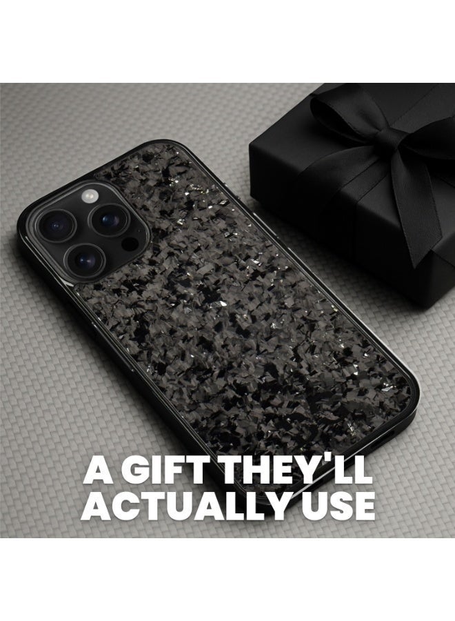 BasGet Silver Flakes Real Carbon Fiber Phone Case For iPhone 15 Pro Max, MagSafe Compatible - Image 3