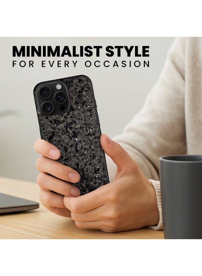 BasGet Silver Flakes Real Carbon Fiber Phone Case For iPhone 15 Pro Max, MagSafe Compatible - Image 4