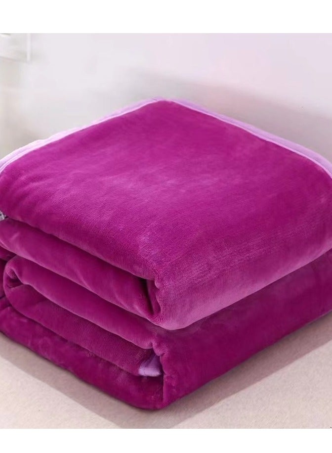 بطانية فانيلا خفيفة الوزن بلون صلب بأسلوب الحافة - بطانية مخملية كورال للعائلة ولأريكة السرير - بنفسجي غامق