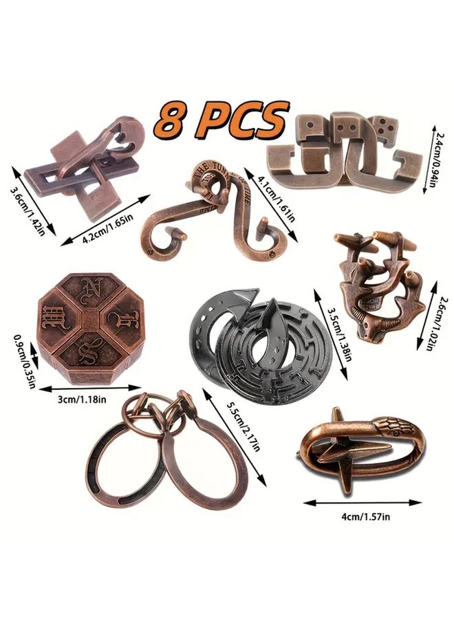 8 Piece Luban Lock Set Metal 3D Brain Teaser Puzzle Desktop Game For Adults - Image 2