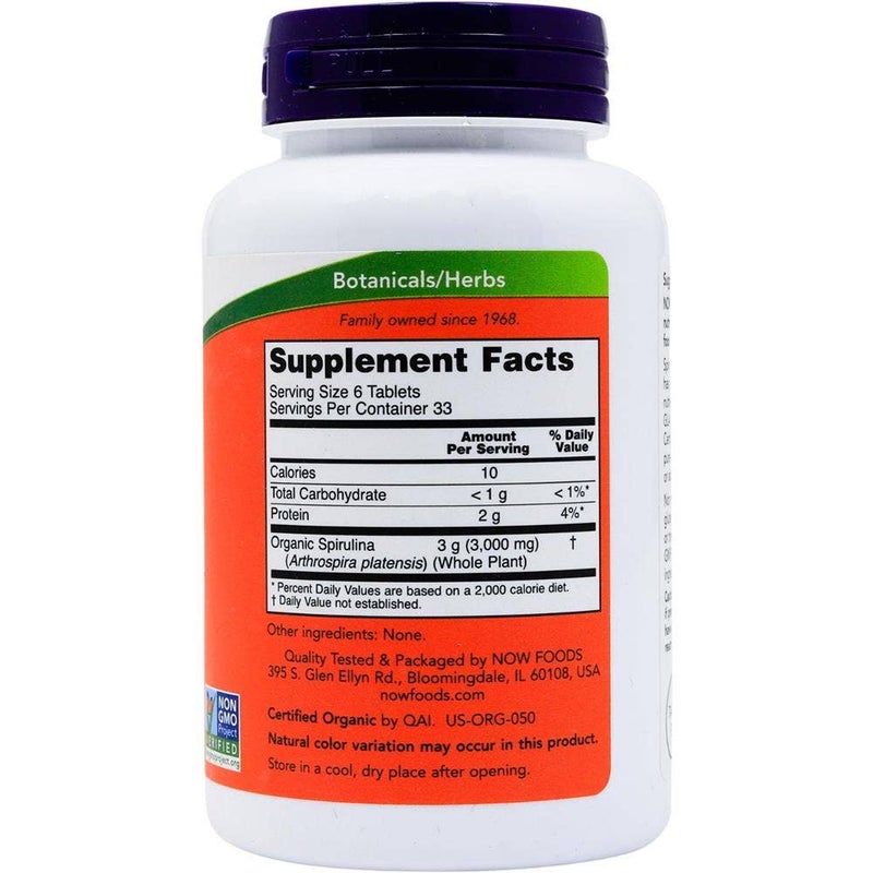Now Organic Spirulina 500 mg Antioxidant Tablets For Overall Health & Wellness, Pack of 200's - Image 3