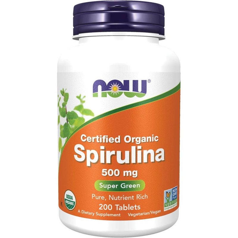 Now Organic Spirulina 500 mg Antioxidant Tablets For Overall Health & Wellness, Pack of 200's - Image 1